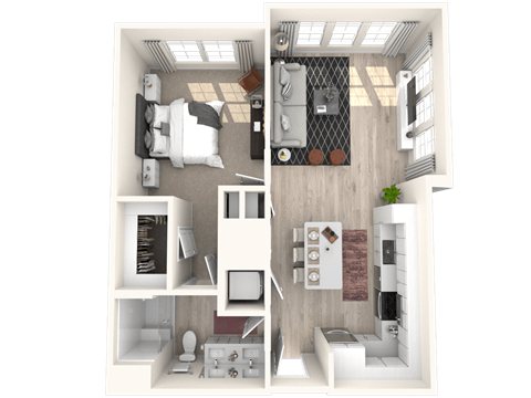 Floor plan for 1 bed, 1 bath, 772 sqft